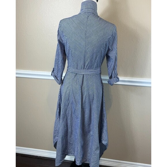 Parallel Skies Blue White Dress S Pinstripe Asymmetrical Midi Nautical Coastal - Picture 4 of 12